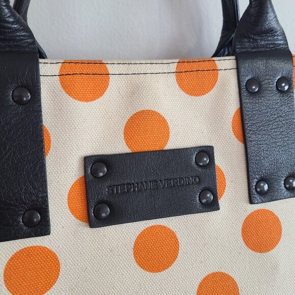Stephane Verdino Tote Bag Paris Cream Orange Canvas Leather Handles - Picture 4 of 14